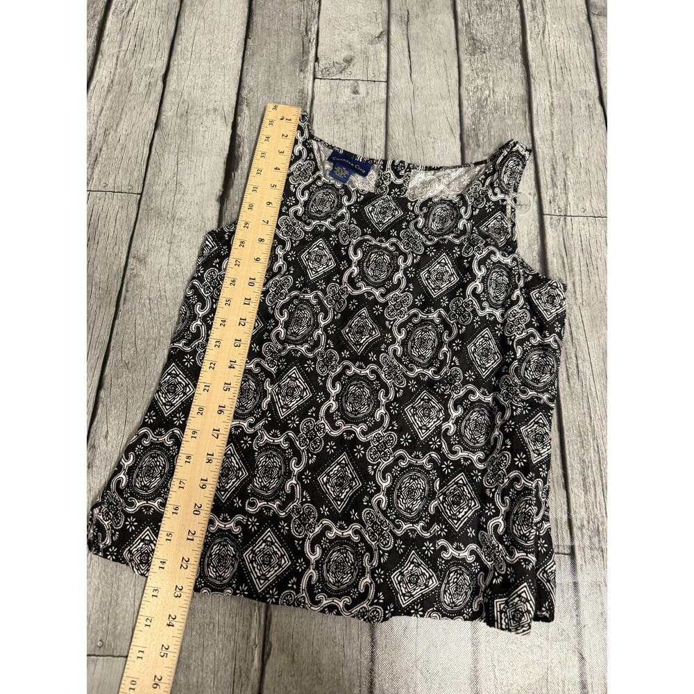 Women’s Charter Club 100% Linen Sleeveless Blouse Black White Button Back Sz 10 - Picture 5 of 7